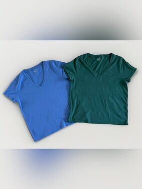 J.Crew Slub Cotton V-Neck Tee Bundle | Women’s Large | Blue & Green